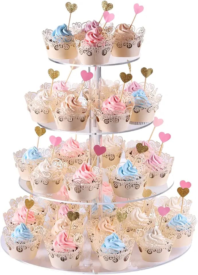 AMEITECH Cupcake Stand, 4-Tier Round Acrylic Cupcake Display Stand Dessert Tower Pastry Stand for Wedding Birthday Theme Party- 15.7 Inches (Transparent)