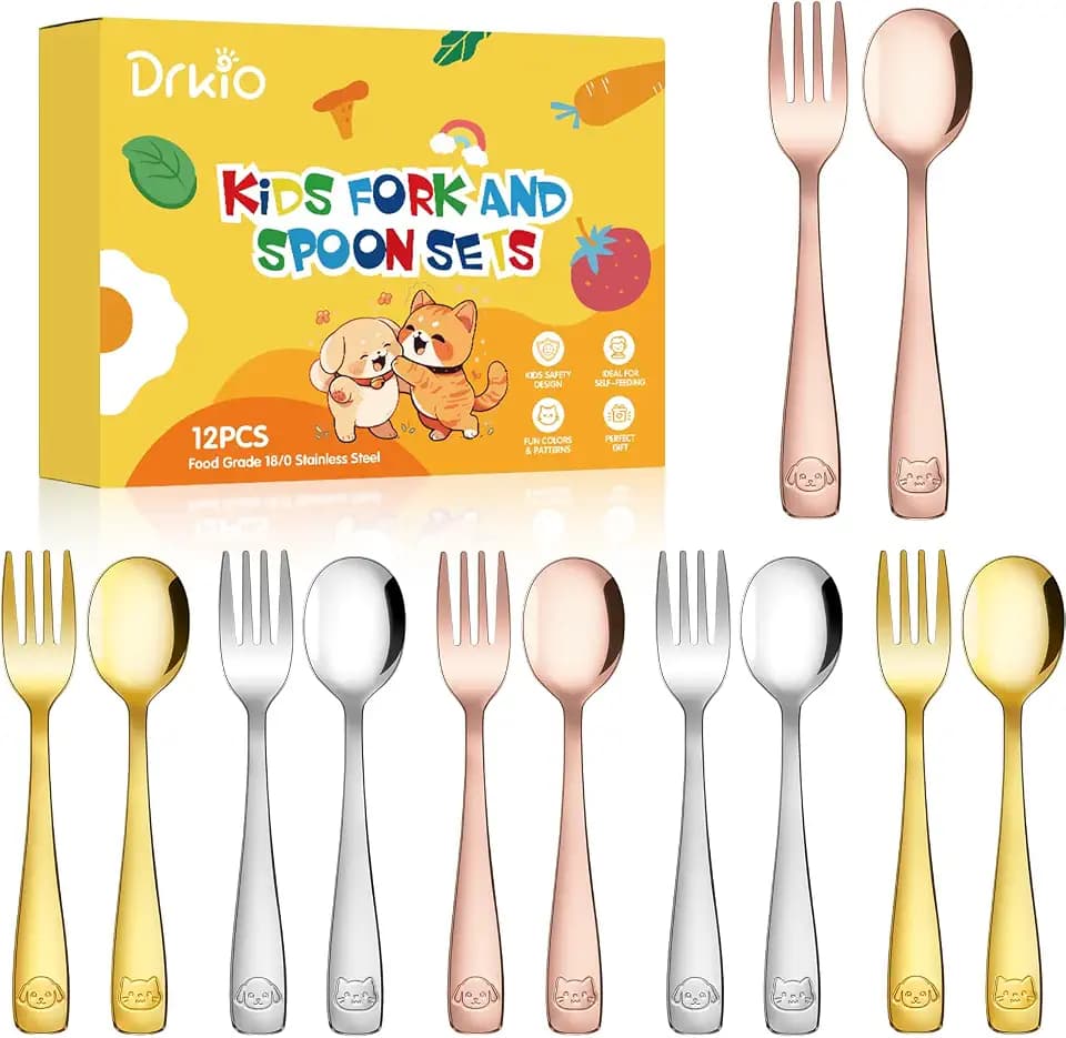 DRKIO 12Pcs Stainless Steel Toddler Utensils Small Metal Kids Silverware