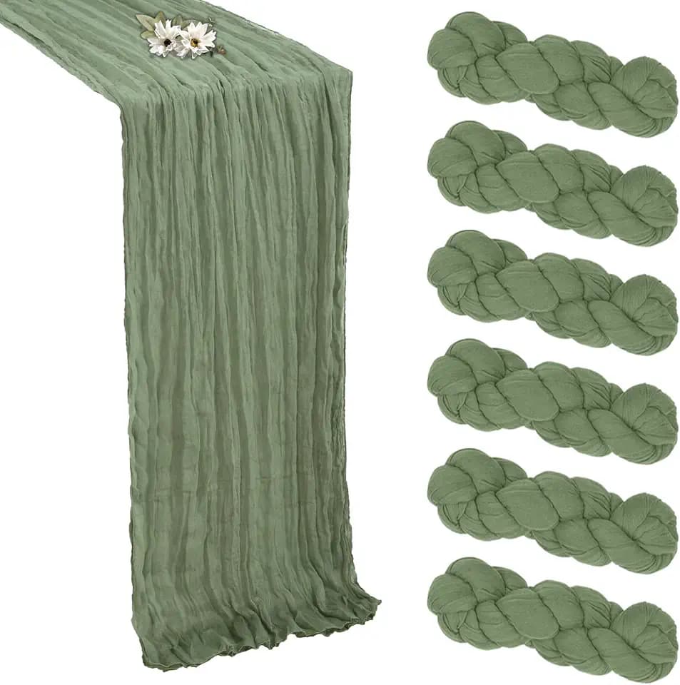 6 Pack Sage Green Cheesecloth Table Runner 10Ft 23 x 120 Inch