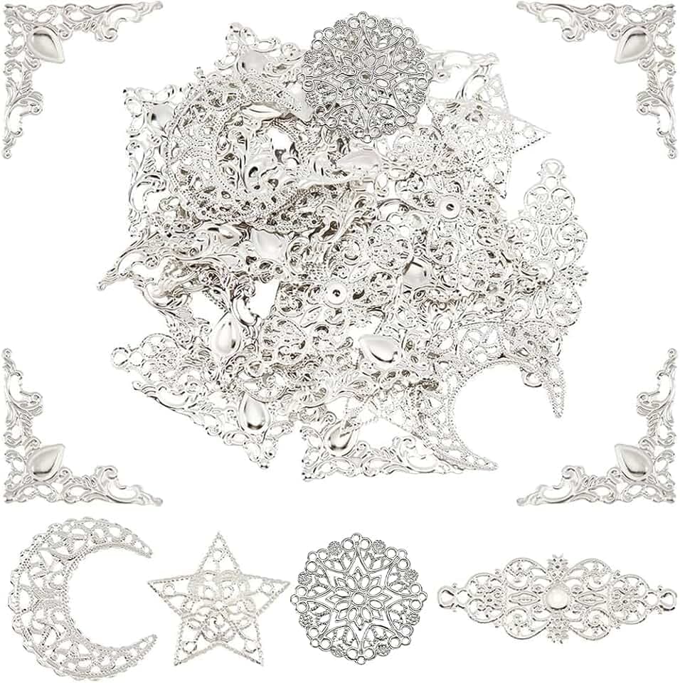 PH PandaHall Filigree Connector Charms Corner Protectors Embellishments Hollow Triangle Wrap Connector with Flower Filigree Pendant Links Resin Fillers for Jewelry Making