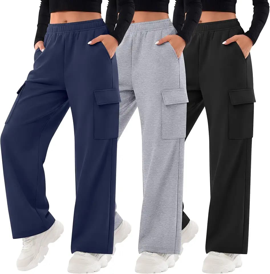 3 Pack Girls Sweatpants Trendy Wide Leg Cargo Pants