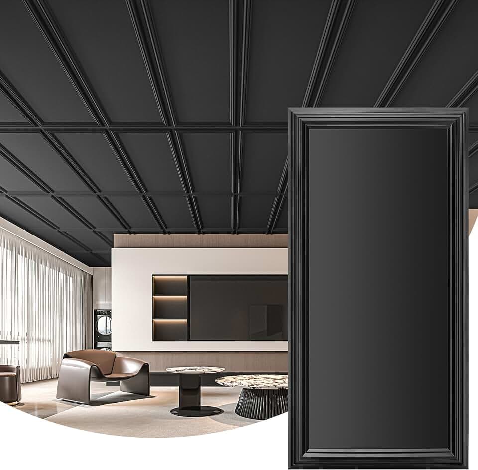Art3d 12-Pack Waterproof Drop Relief Ceiling Tiles, 24 x 48 in, Black