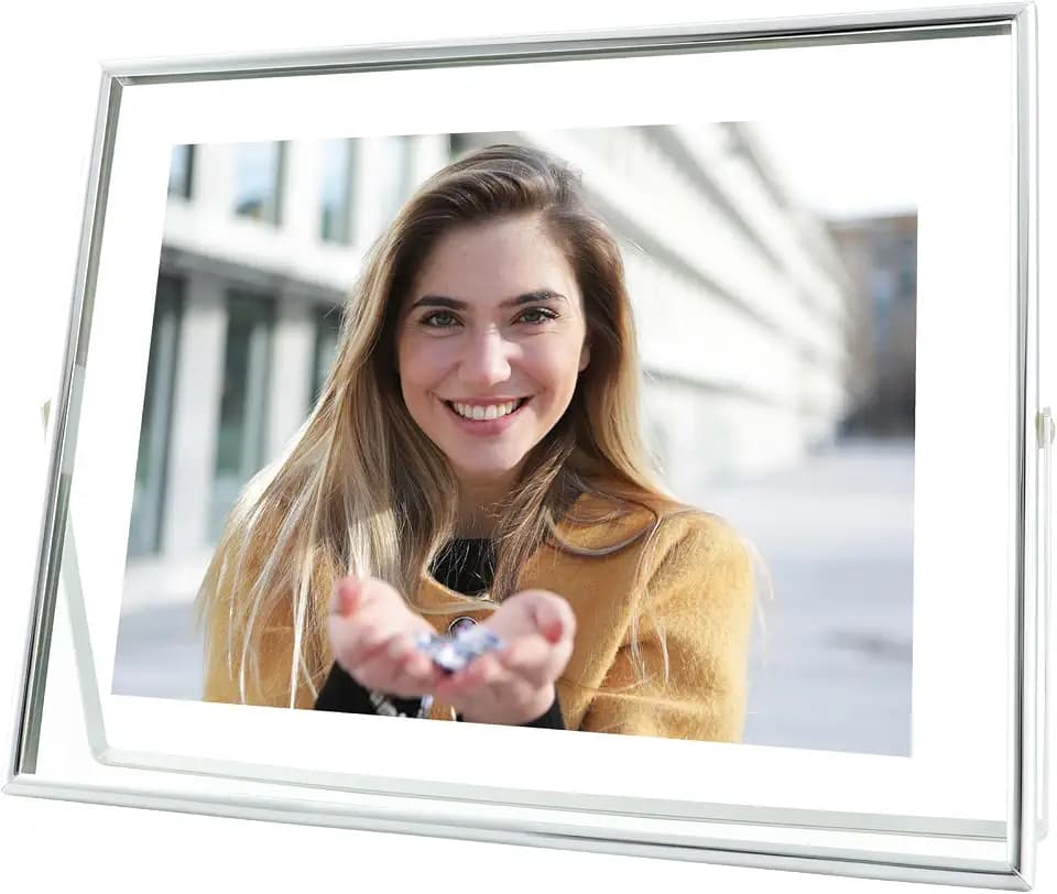 Silver Floating Frame, 8"×10", Horizontal, For Picture 7x9, 6x8, 5x7, Tabletop Metal Photo Frames, Classy For Birthday, Wedding, Anniversary, Home or Office Décor