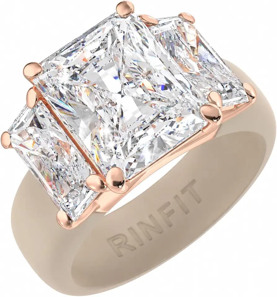Rinfit Women's Silicone Ring, Radiant Three-Stone CZ