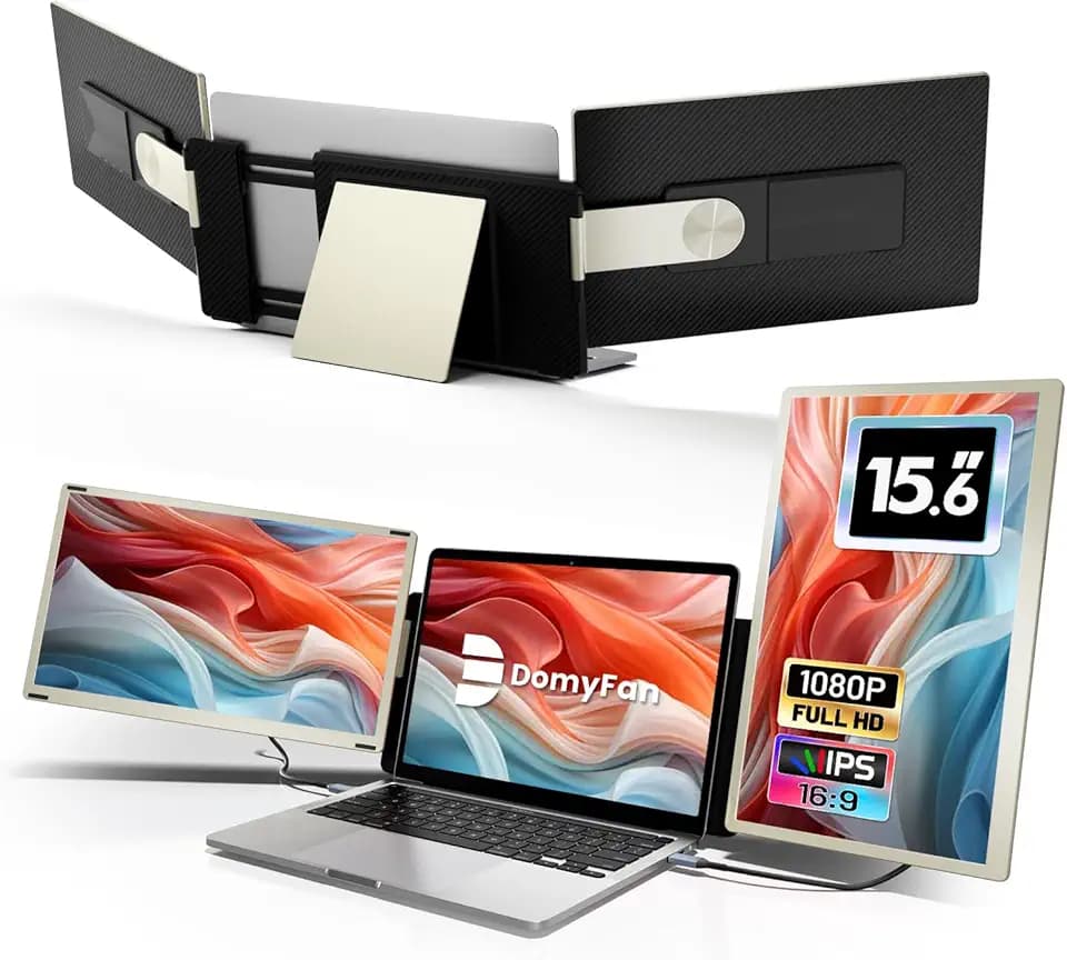 domyfan 15.6" Laptop Bildschirm Extender für alle Laptops, 120% sRGB FHD 1080P Triple Portable Laptop Monitor Erweiterung mit Type-C USB HDMI Plug-Play für Mac, Windows, Chrome, Android