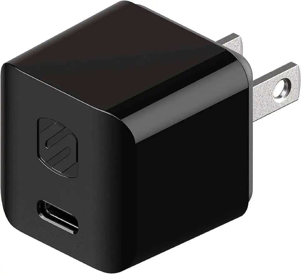 Scosche HPDC20-SP Fast Charger PowerVolt 20W Mini Cube USB-C, Wall Adapter for Phone, 4X Faster Power Charge, Portable Outlet Plug, Black