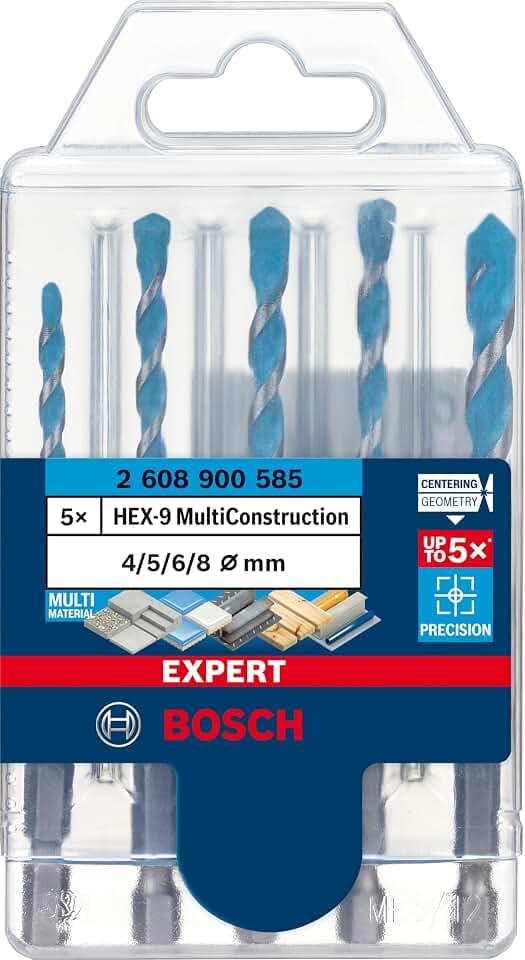 Bosch 5x EXPERT HEX-9 Multi-Const. Drill Bit Set, 4x90, 5/6/8x100 mm, 5pcs