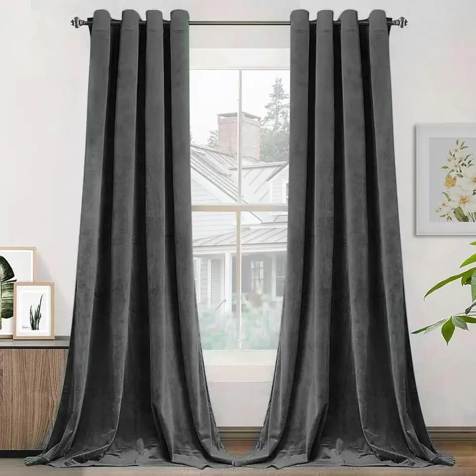 SMILETIME Dark Grey Velvet Curtains 52"x108" Grommet 2 Panels