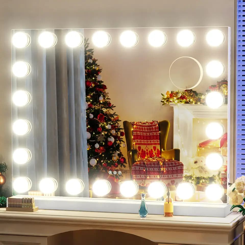 Gvnkvn 24 Extra Bulbs Vanity Mirror with Lights, 32WX24L Tabletop Hollyhood Makeup Mirror USB+Type-C Charging, Hollywood Lighted Mirror,3 Colors Modes,Touch Control,Metal Frame,White