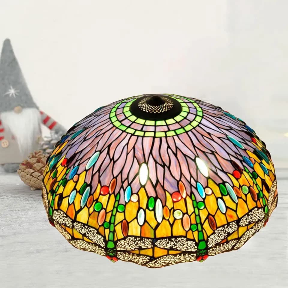20" Lamp Shade Replacement Only Tiffany Stained Glass Christmas Home Decor Rose Dragonfly Grape Peach Baroque Design Lampshades Orange Red Colourful Flower Light Cover for Table Lamp,Dragonfly b