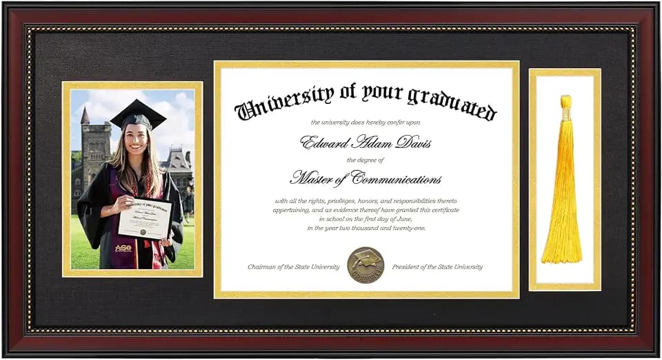 upsimples Diploma Frame with Tassel Holder, Wood Grain with Gold Beading