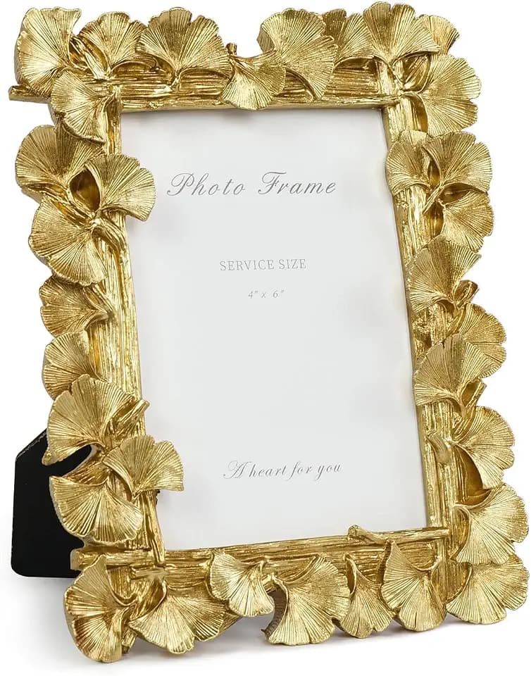 Cuspin Gold Picture Frame 4x6 Vintage Ornate Ginkgo Leaf Resin Photo Frame