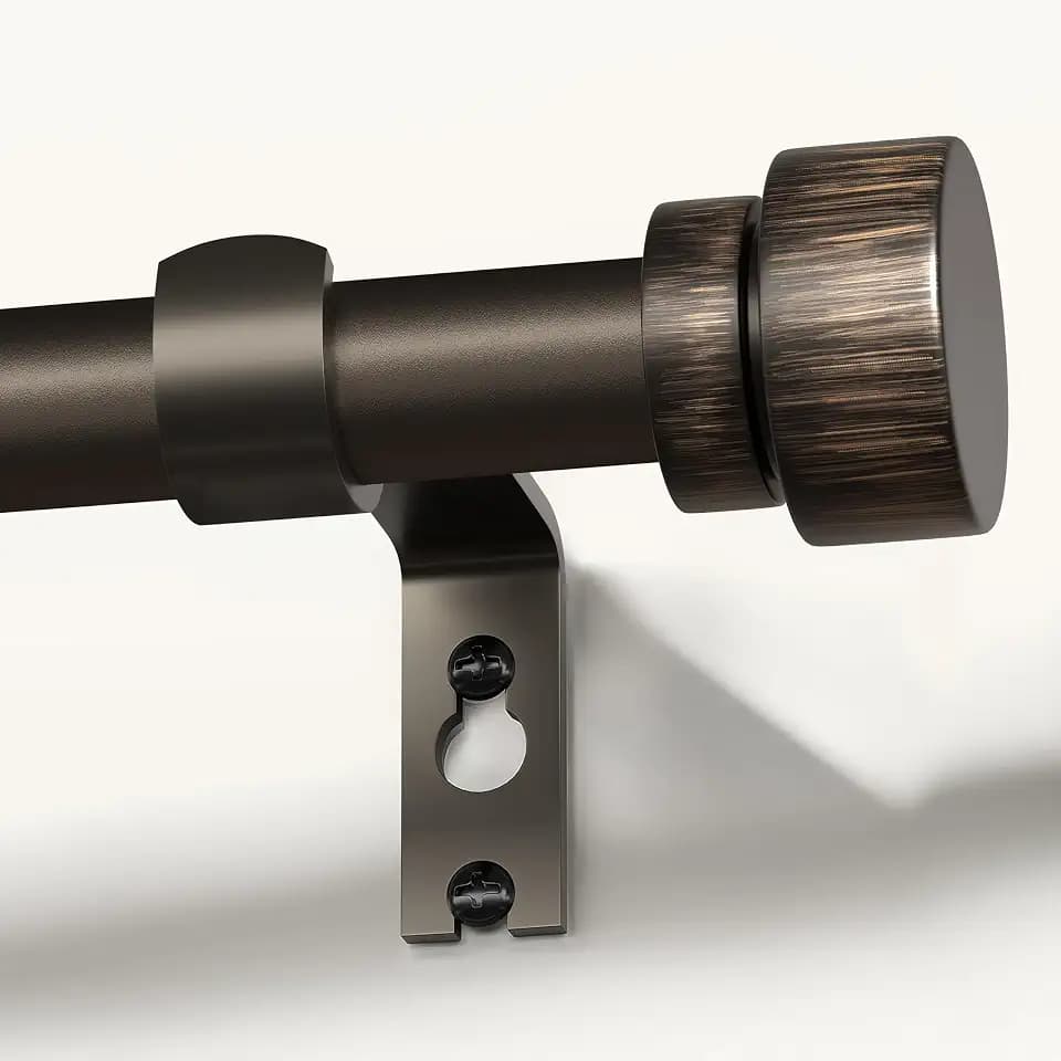 Lootkell Modern Antique Brown Bronze Curtain Rods for Windows 48 to 84 Inches Adjustable Heavy Duty 1" Diameter Window Rod with Decorative Finials for Outdoor Farmhouse Bedroom Kitchen Living Room