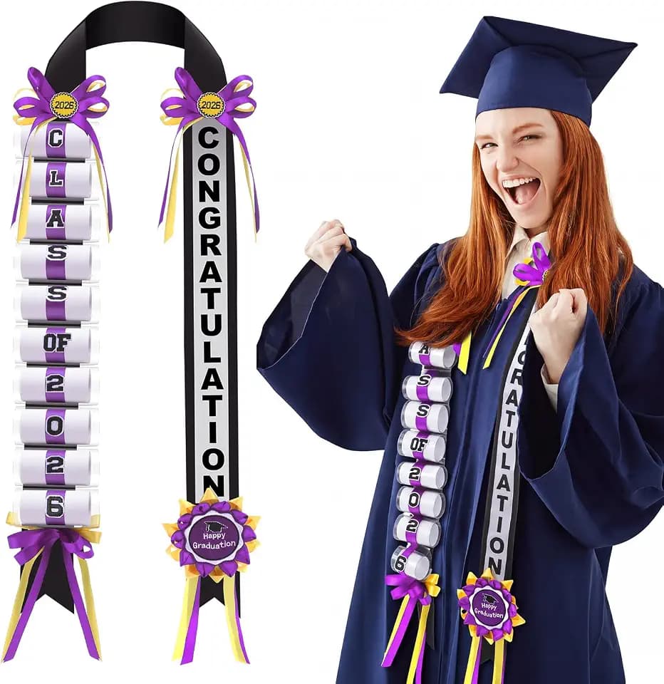Lyrow Purple and Gold Graduation Money Lei Class of 2026 Ribbon Money Lei Graduation Cash Gift for Congrats Graduates Grad Leis with Cash Holder for Senior High School Party Supplies (Classic)