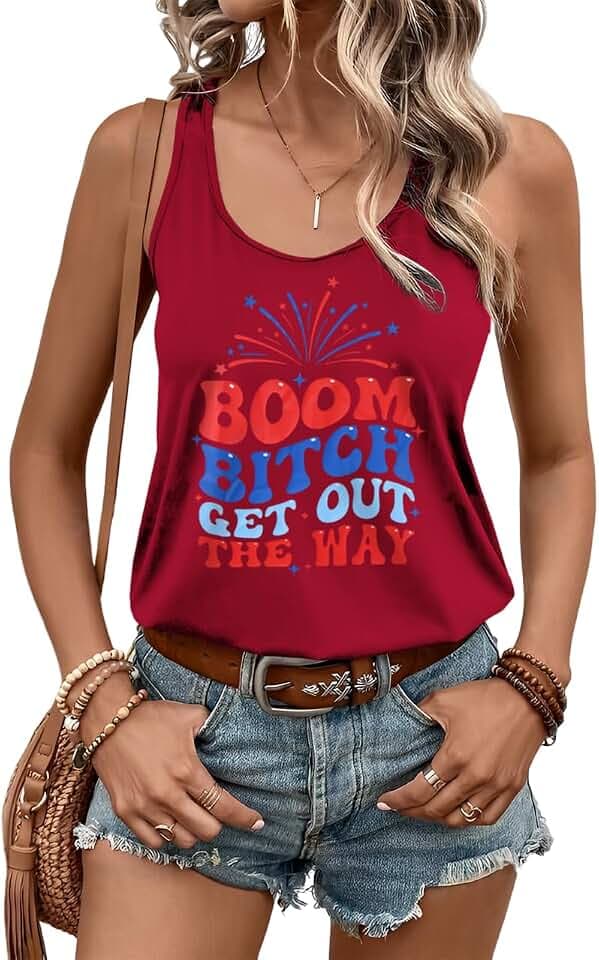 CM C&M WODRO American Racerback Tank Tops Women Funny Letter Print Patriotic Cami Shirt 4th of July Sleeveless Shirt