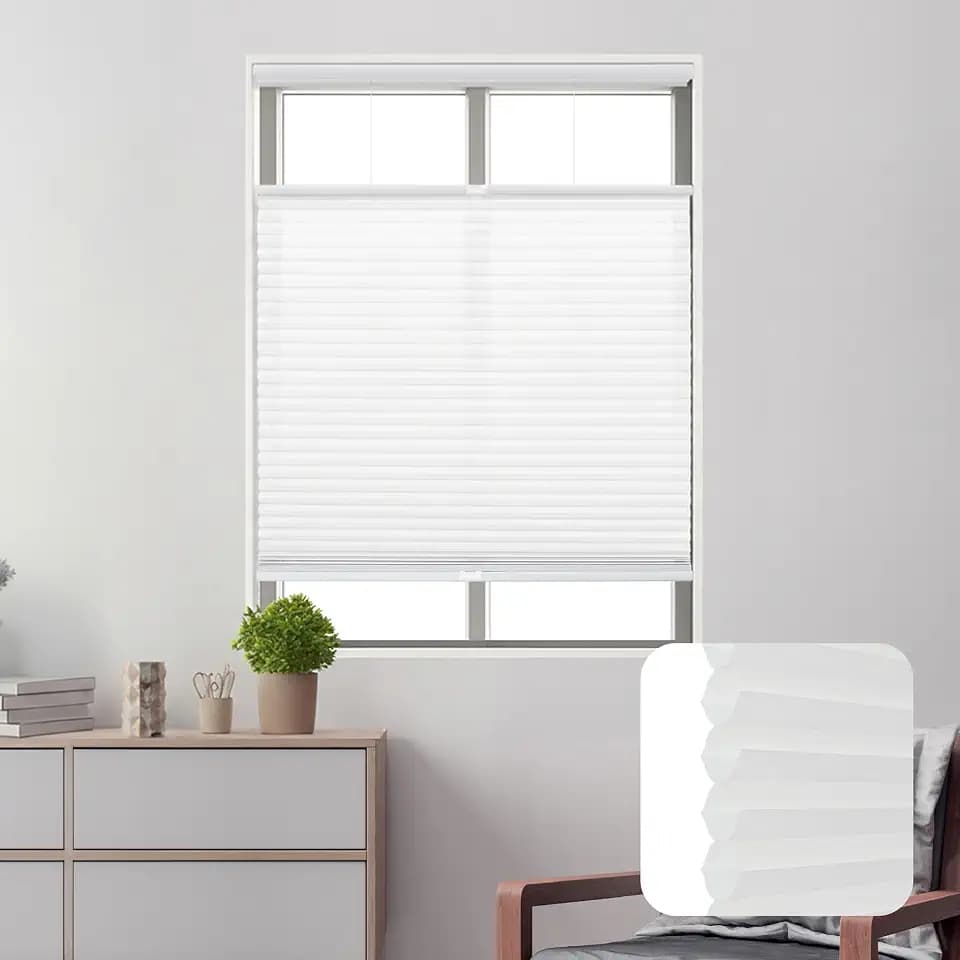 DEZ FURNISHINGS Cordless 1" Light Filtering Top Down Bottom Up Cellular Shade, 20.5"W x 64"H, White