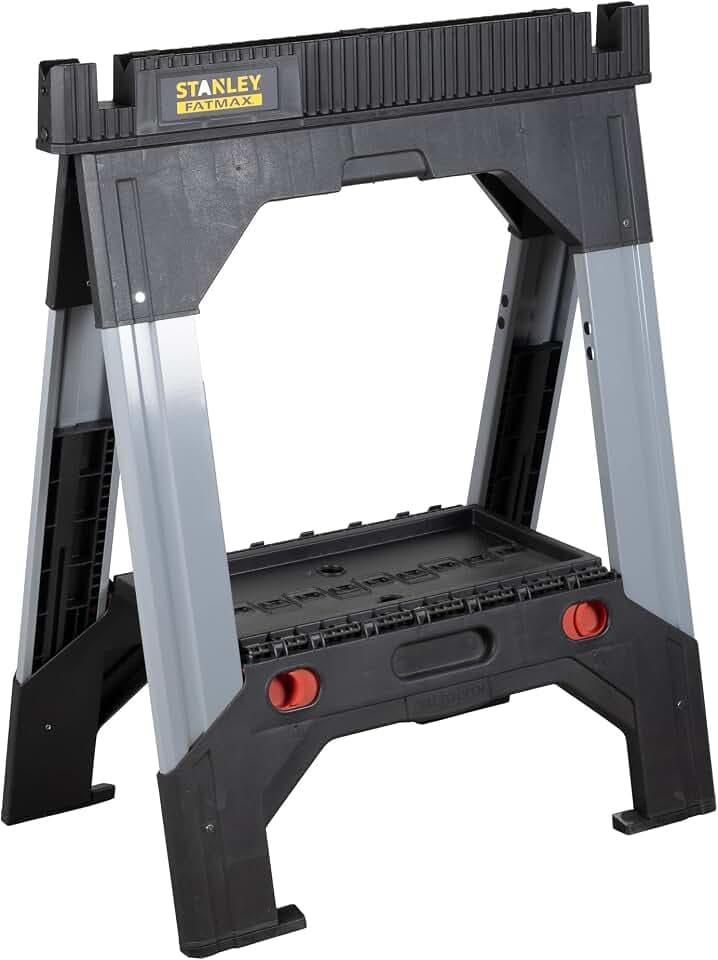 Stanley FatMax Unterstellbock Paar aus Alumnium & Metall 1-92-980 / Höhenverstellbarer Klappbock mit standfesten Teleskop-Metallbeinen / Bis 1300 kg belastbar / 69 x 10 x 83 cm