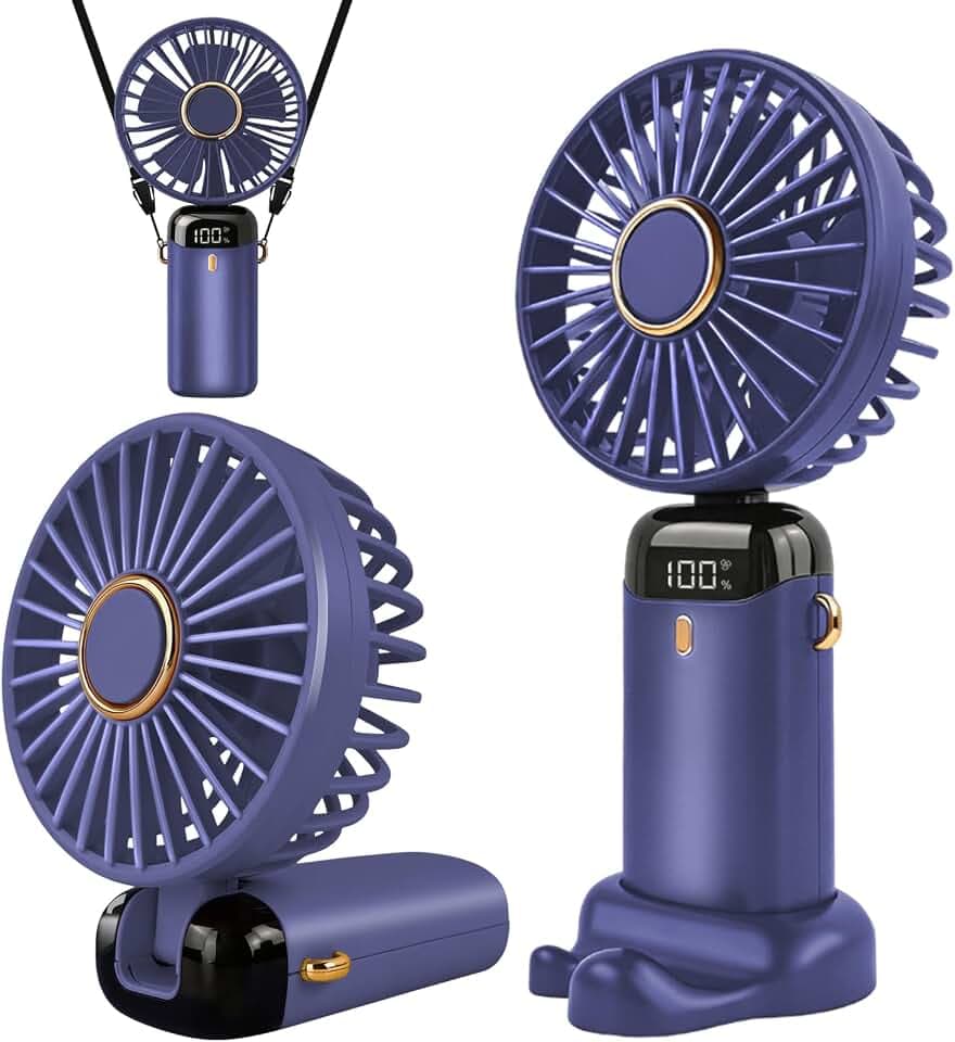 Jsdoin Handventilator, Tragbarer Mini Ventilator, Wiederaufladbar, Kleiner Taschenventilator Mit 5 Geschwindigkeitsstufen, Faltbarer USB-Ventilator für Büro, Outdoor (Violett)