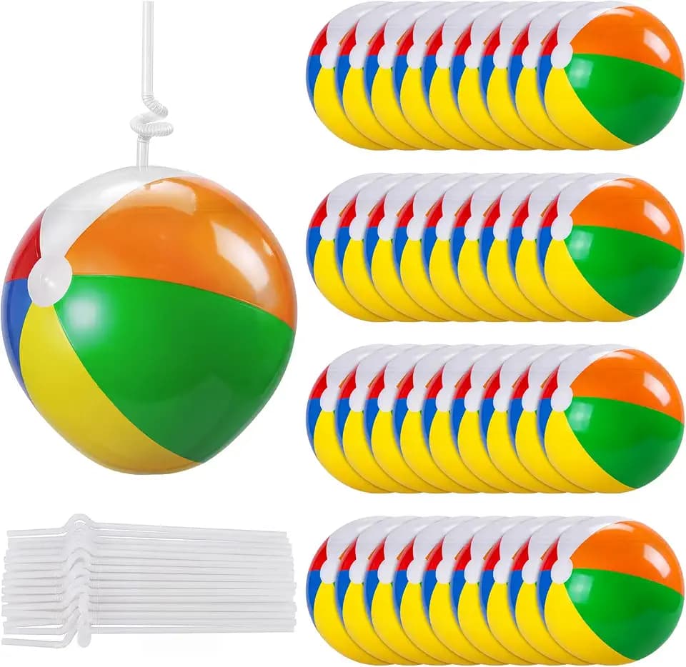 Yungyan 36 Set Beach Ball Drink Pouches with Straws, Reusable Summer Party