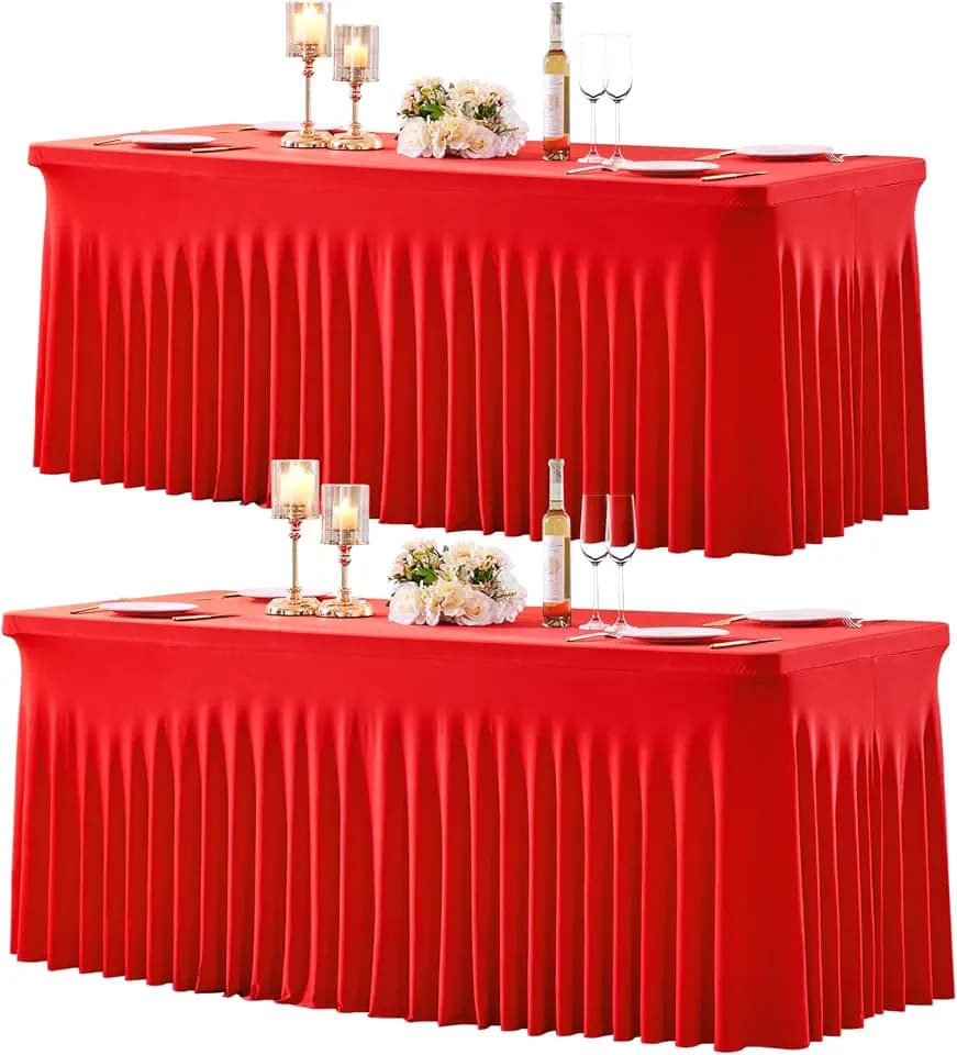 gogoparti 2 Pack Spandex Red Fitted Table Cloth for 8ft Rectangle Tables Red Stretch Tablecloth Table Covers Skirt Banquet Wrinkle Free Tablecloths for Parties Wedding