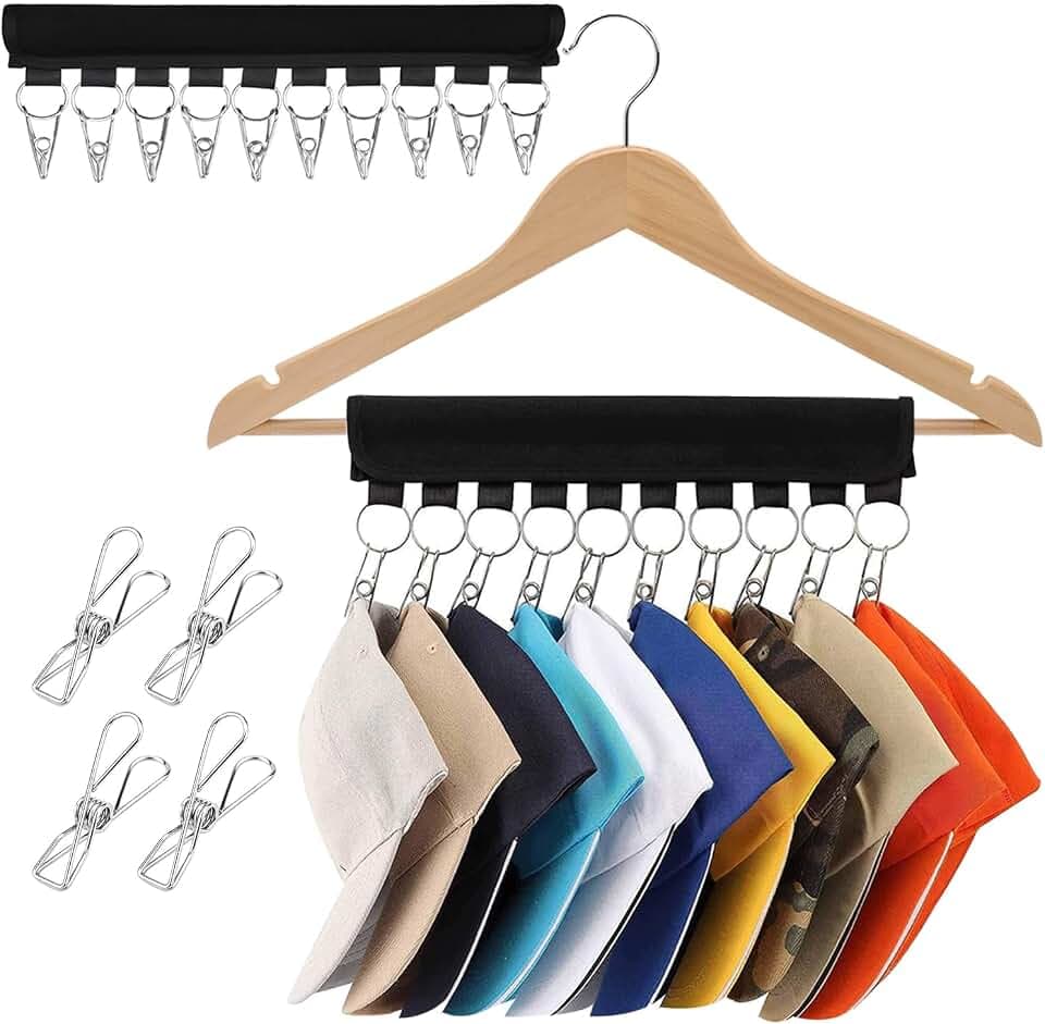2Pack Hat Rack for Baseball Caps Hat Organizer Holder for Hanger & Room Closet Display, Multifunctional Hat Storage Clips for Hang Ball Caps Winter Beanie & Accessories, for Men, Women Gift