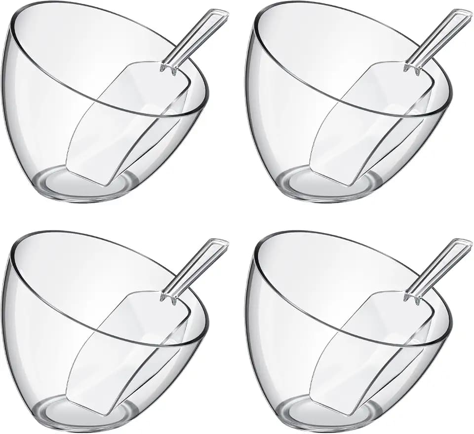 Hoolerry 8 Pcs Plastic Serving Bowls with Scoops for Candy, Clear, 45 oz