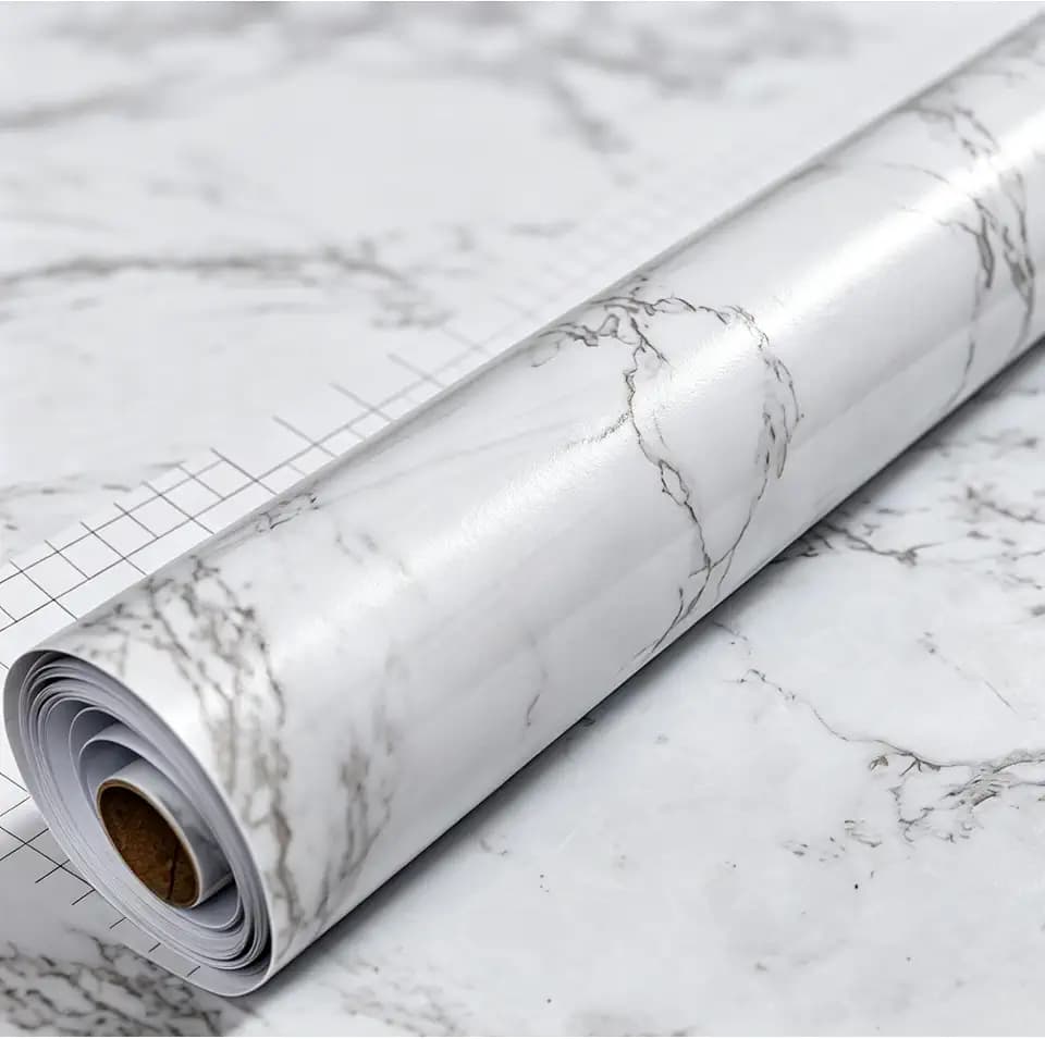 Glossy Marble Contact Paper Grey-White Peel and Stick Wallpaper