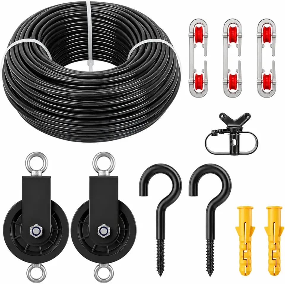 Hicarer Outdoor Clothesline Kit, 150 ft Heavy Duty Clothesline Cable Pulley