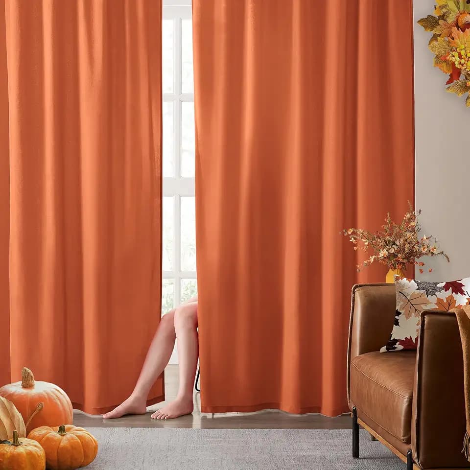 HOMEIDEAS Fall Burnt Orange Privacy Semi Sheer Curtains,52 X 72 Inches Long
