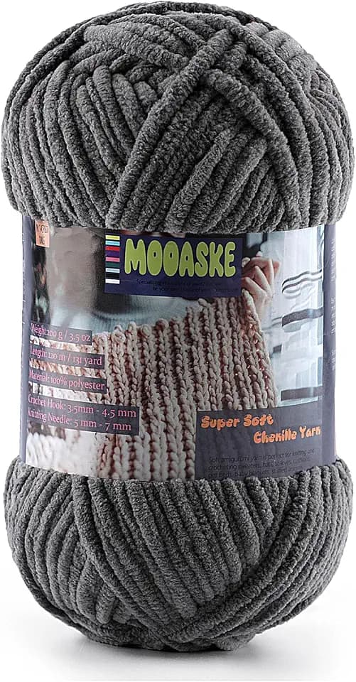 Baby Blanket Yarn for Crocheting - Soft Velvet Fluffy Chenille Yarn for Knitting Amigurumi Making Scarves, Doll - 100g/3.5oz 131 Yards Thick Plush Yarns (1, Dark Gray)