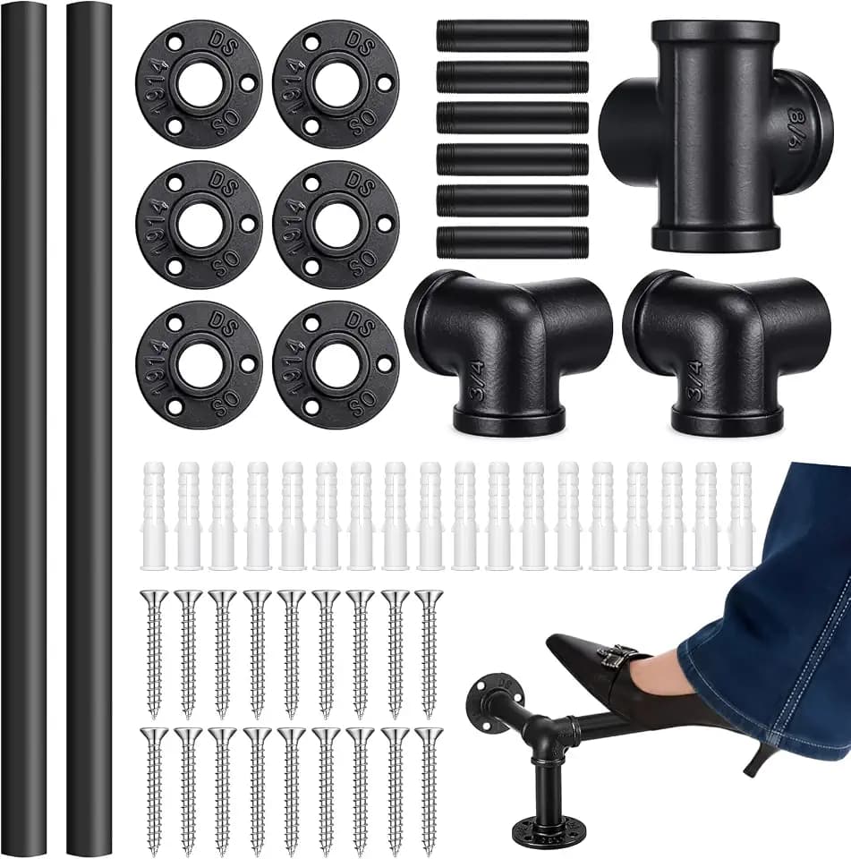 Zonon 8 ft Bar Foot Rail Kit, Matte Black Industrial Pipe Railing for Bar