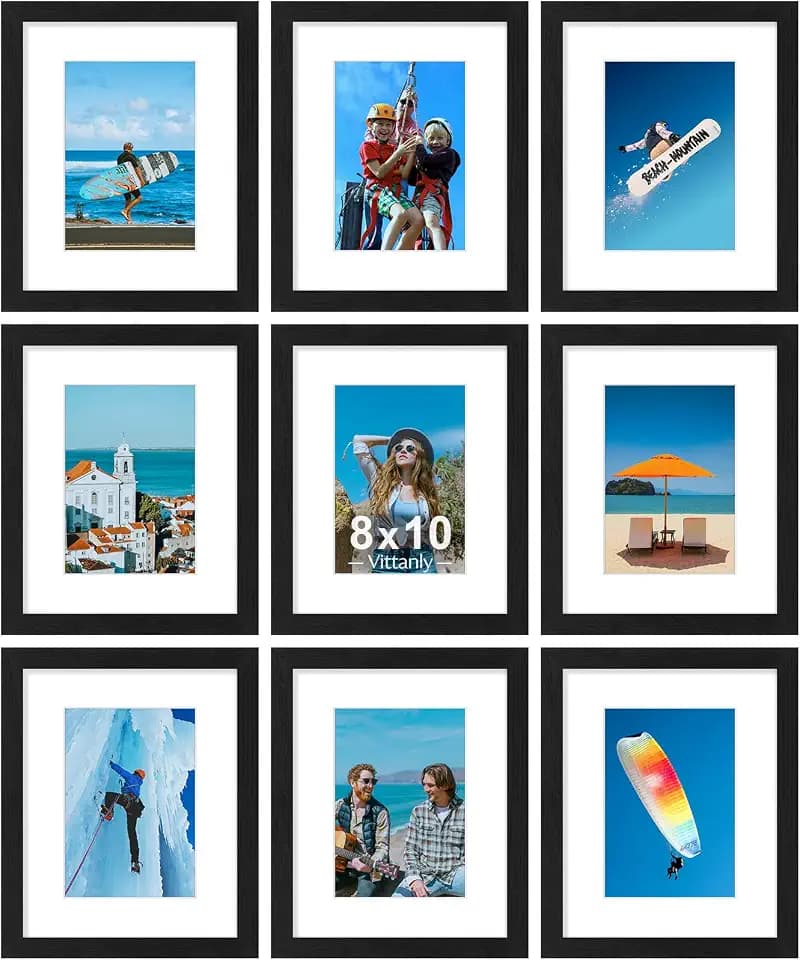 Vittanly 8x10 Picture Frames Set of 9 for Wall or Tabletop Display, Black
