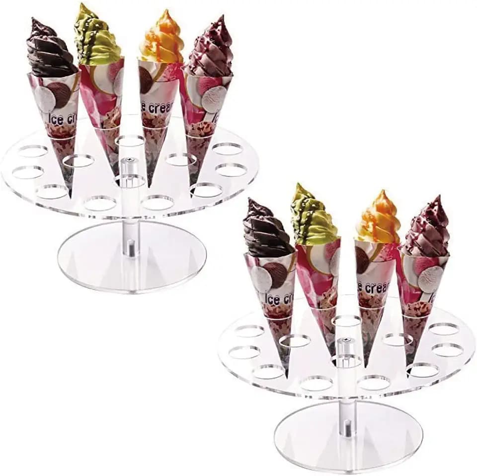 2 Pack Ice Cream Cone Holder Stand with 16 Holes, Ice Cream Cone Display Stand Holder, Cupcake Stand, Clear Acrylic Cone Display Stand Weddings Baby Showers Birthday Parties Anniversaries Christmas