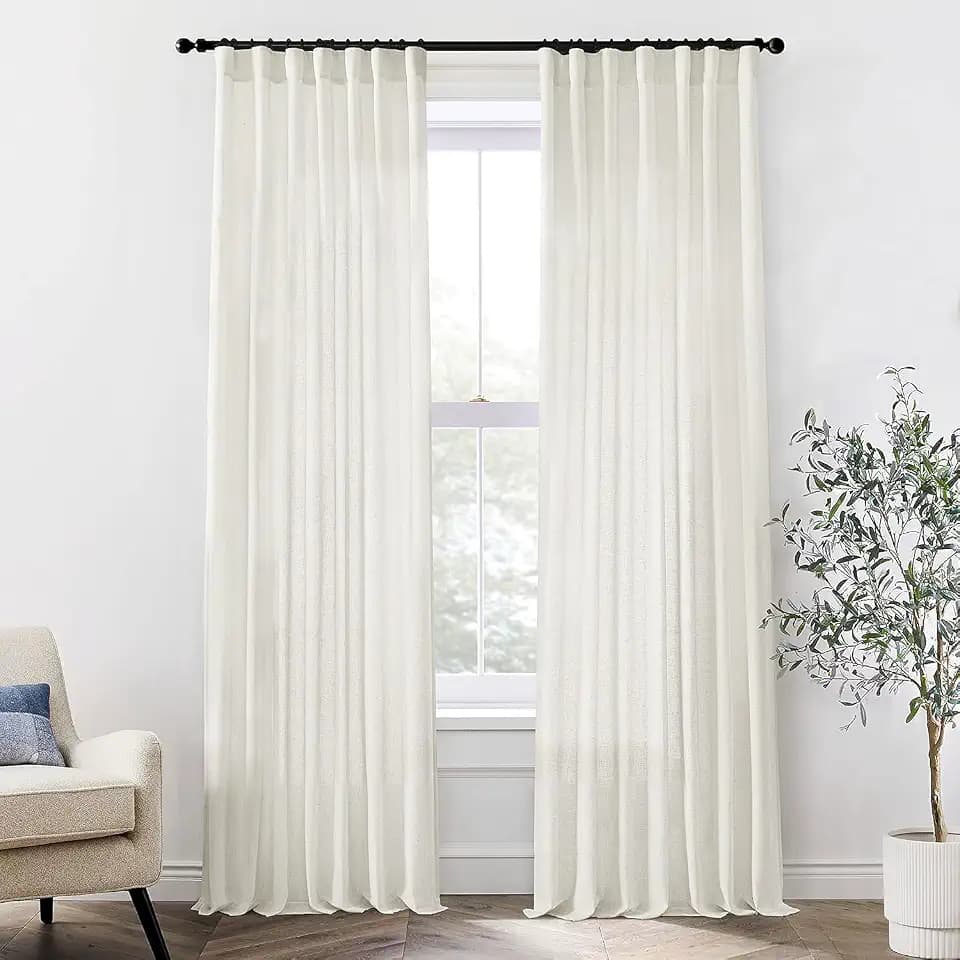 XTMYI 105 Inch Curtains 2 Panels Set Custom Length Back Tab Linen Window Sheer Curtain Drapes for Living Room Bedroom,50x105 in Long,Cream(Ivory/Off White)