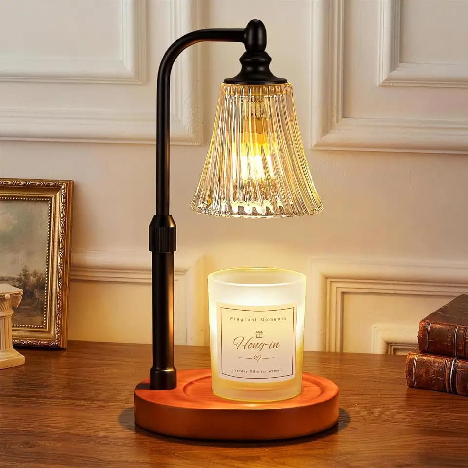 Black Walnut Candle Warmer Lamp with Timer Dimmable,Birthday Gifts for Women,Adjustable Height Wax Melt Warmer for Jar Candles,House Warming Gifts New Home,Ideal for Office,Dorm,Bedroom Home Decor