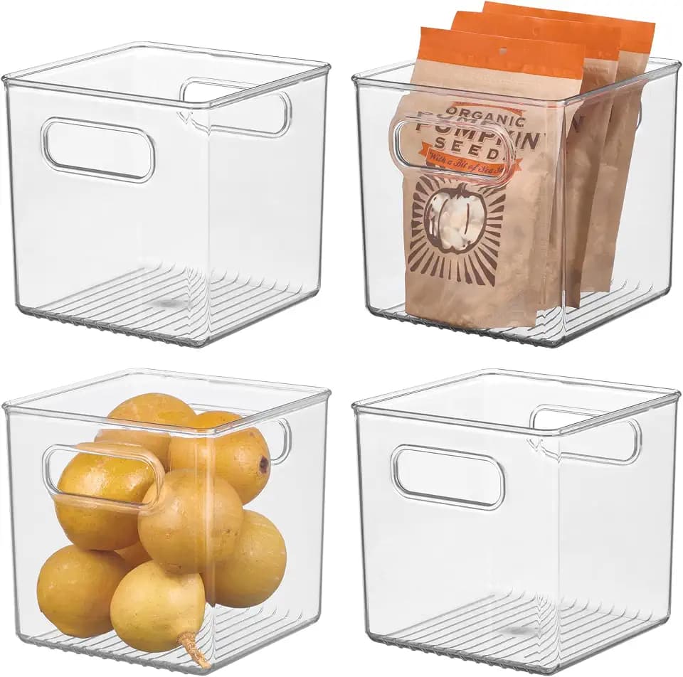 iDesign Storage Bin with Handles, Cube Organizer, Set of 4, Clear