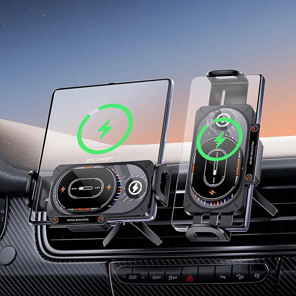 Car Phone Holder Wireless Charger,15W Dual Coil Car Mount with Auto Clamping,360° Rotation Anti-Shake for and one Key Release,Air Vent Car Mount for iPhone,Samsung Galaxy Z Fold,Pixel Series