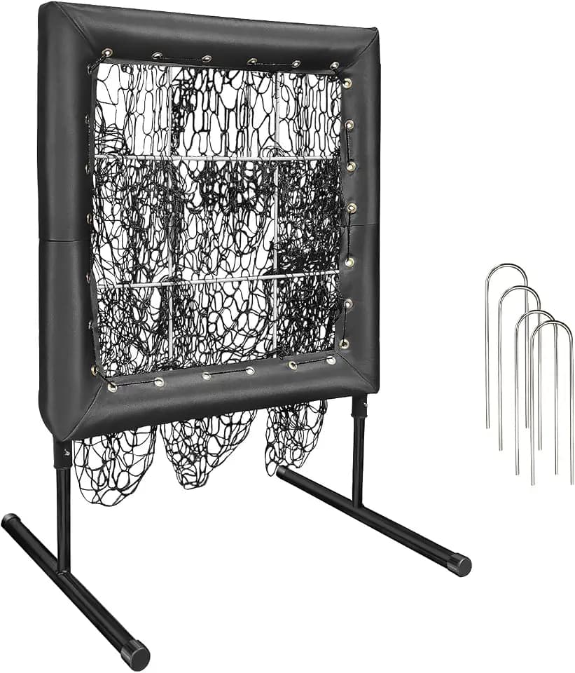 Jalunth Baseball Softball 9 Hole Pitching Net Strike Zone Heavy Duty Training Aid Equipment Pitch Target for Home Backyard Kids Youth Adults with 4 Ground Stakes