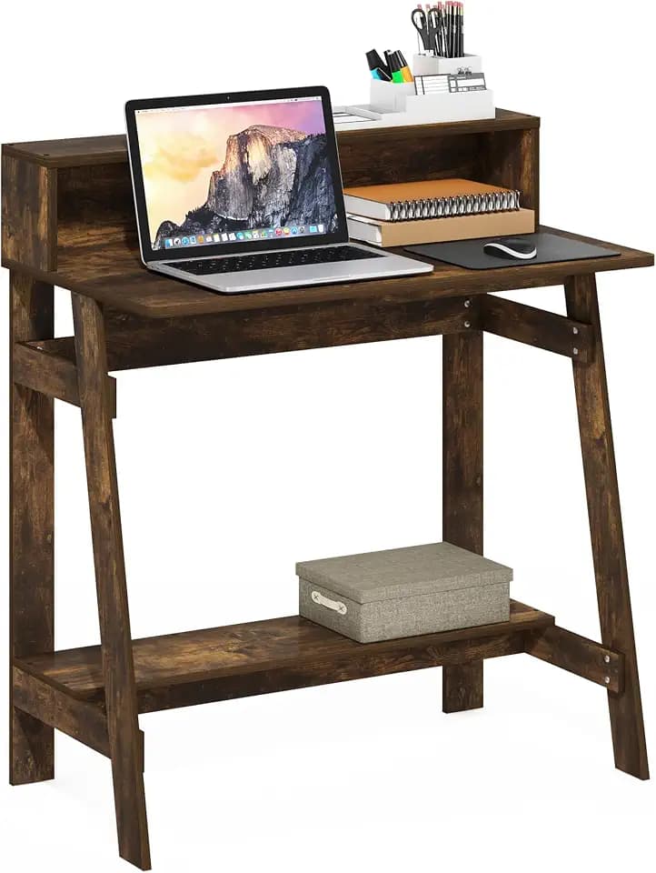 Furinno Simplistic 32" Wide Desk, Gaming Desk with Shelf, Amber Pine