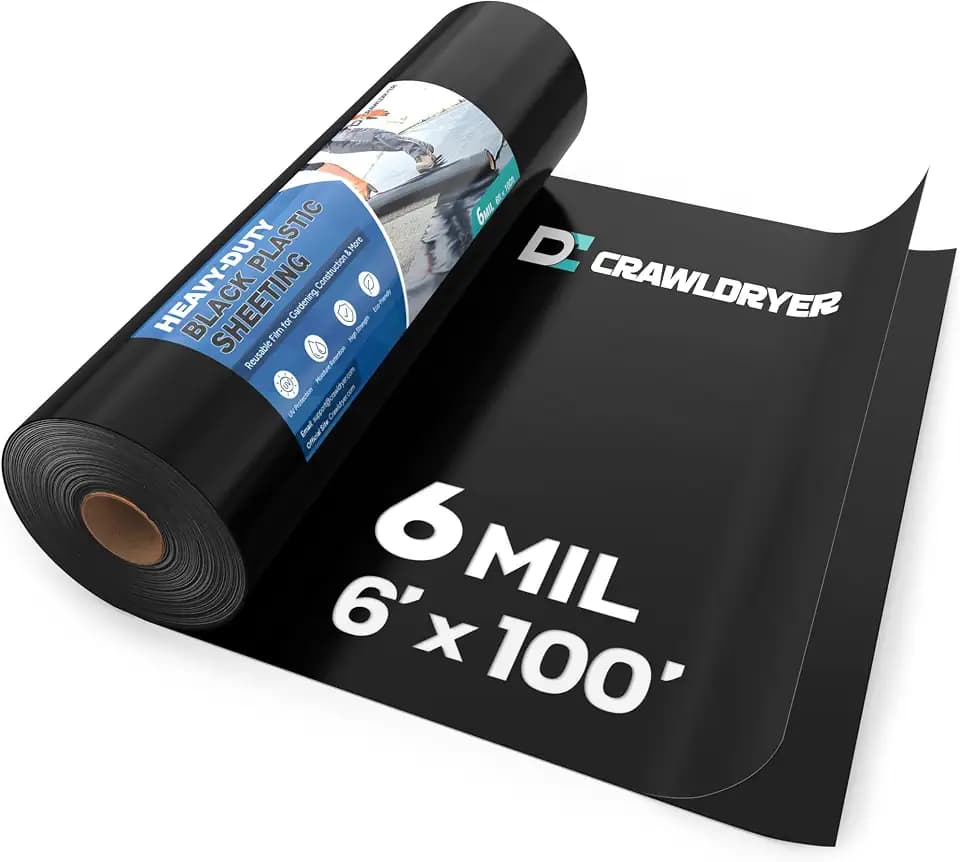 Black Plastic Sheeting 6 Mil 6' x 100', Heavy Duty Polyethylene Plastic Rolls for Garden, Black Tarp, Polyethylene Vapor Barrier Sheeting, Painters Tarp, Roll of Heavy Duty Plastic