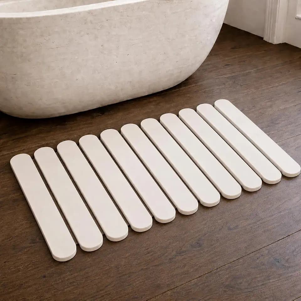Foldable Stone Bath Mat Large 30" x 17" – Diatomaceous Earth Quick Drying Non-Slip Bathroom Mat – Super Absorbent Diatomite Mat, Durable & Easy to Clean, Modern (White, Large 30" x 17")