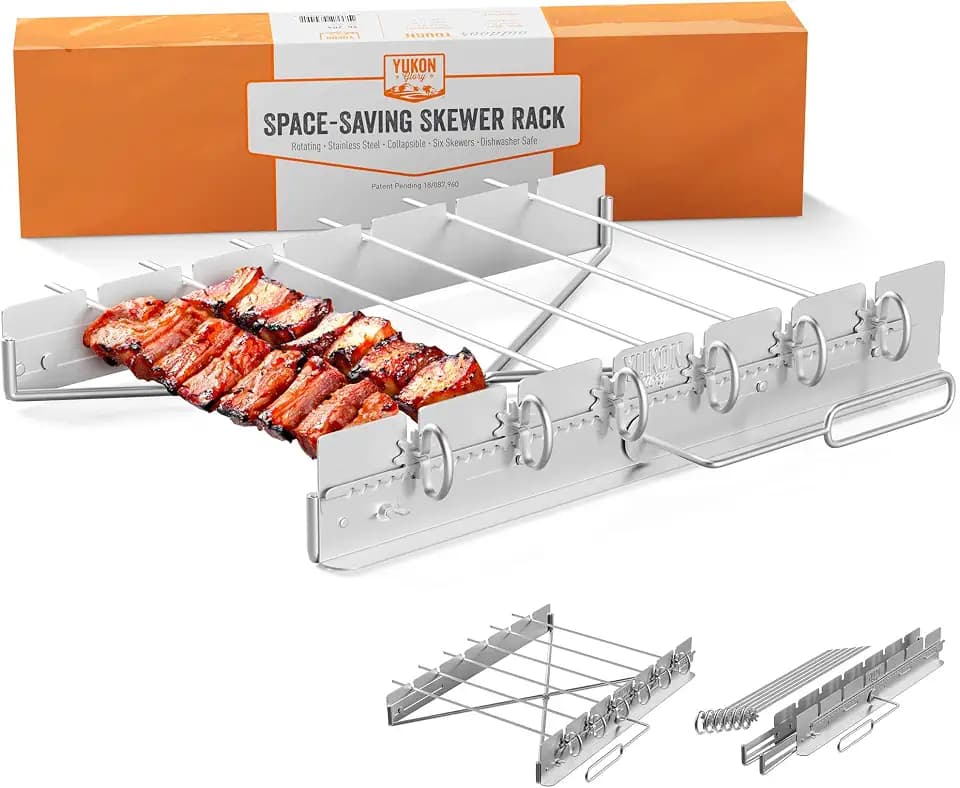 Yukon Glory Rotating Kabob Skewer Rack, Stainless, 6 Metal Skewers