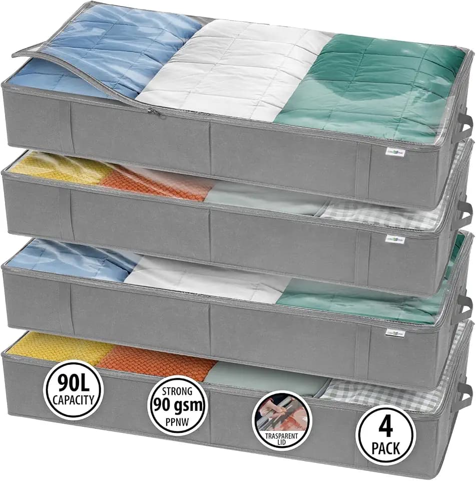 StorageExpert Under Bed Storage Containers, Closet Organizer, Grey, 4 Pack