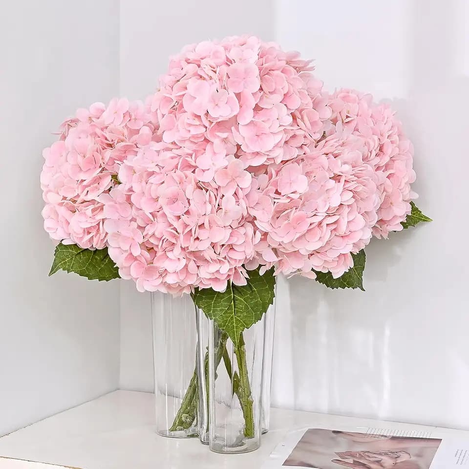 3Pcs 21in Latex Real Touch Hydrangea Artificial Flowers (Light Pink)