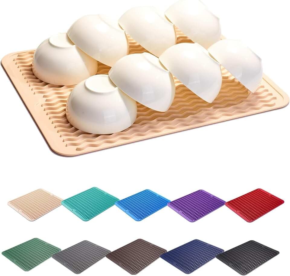 ZLR Silicone Dish Drying Mat for Kitchen Counter, 16"x12", Cassava White