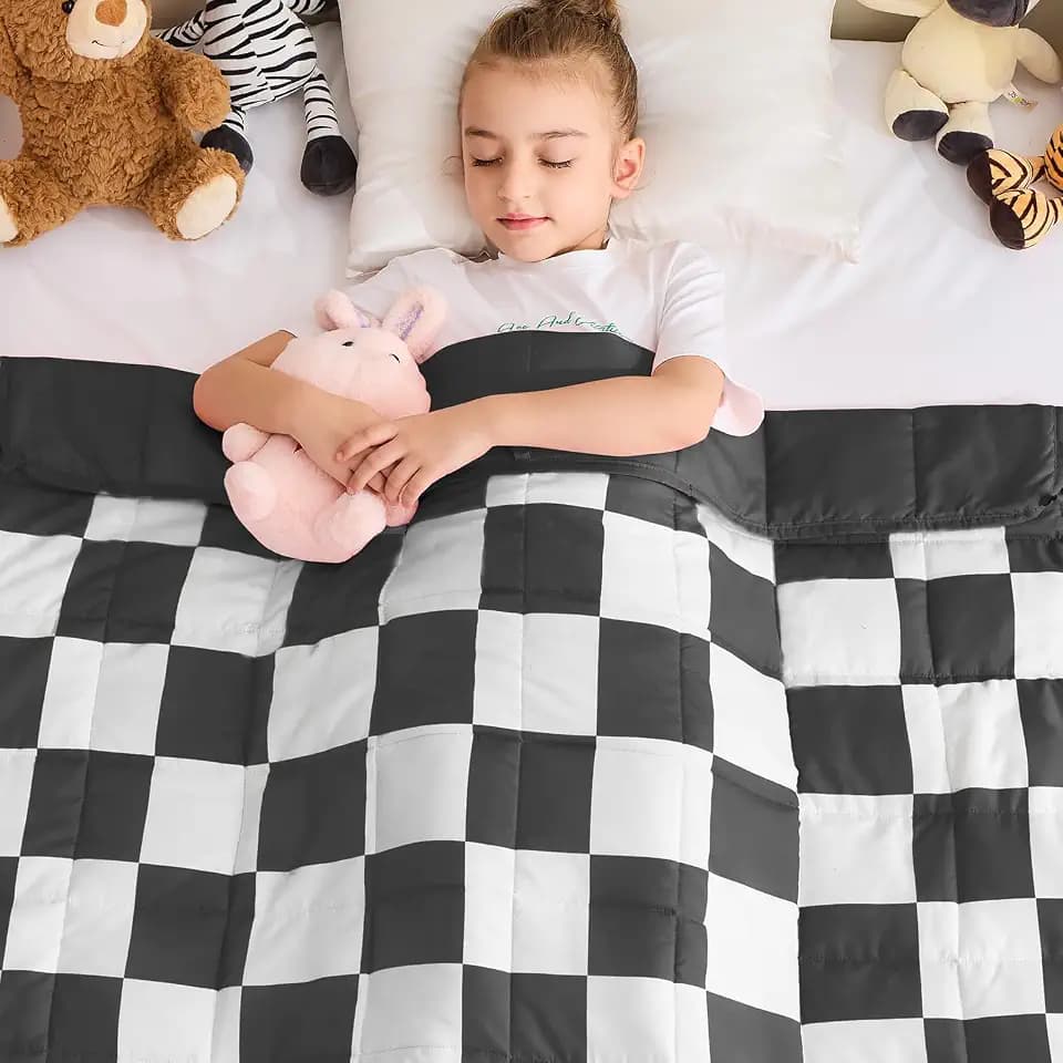 yescool Black Checkered Weighted Blanket 7 Pounds Plaid Weighted Throw Blanket, Heavy Blanket for Sleeping, Tartan Bed Blanket Gifts for 60-80lbs, 40"x60"