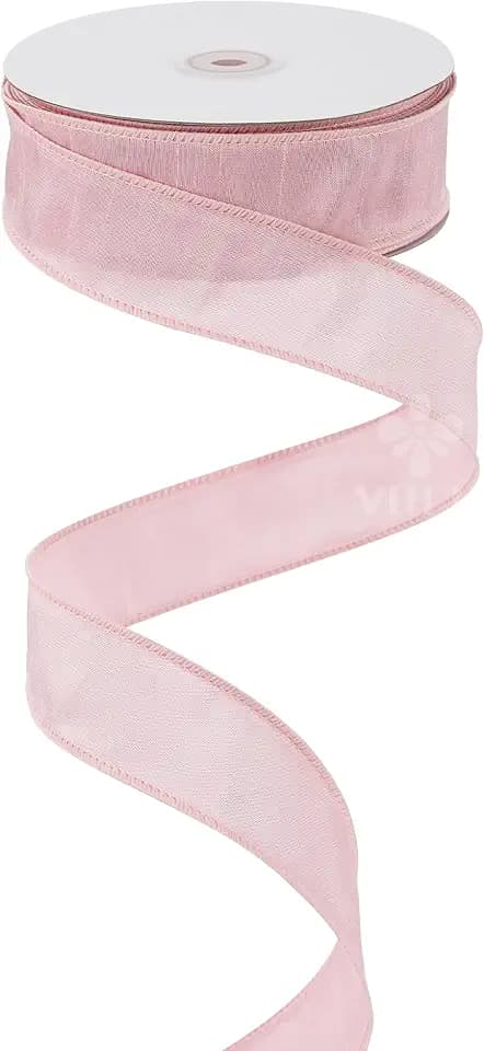 MEEDEE 1-1/2 inch Pink Silk Dupioni Ribbon with 25 Yards Roll Light Pink Dupioni Wired Ribbon for Gift Wrapping, Gift Baskets, Christmas Tree, Garland, Wreaths, Weddings and Floral Arrangements