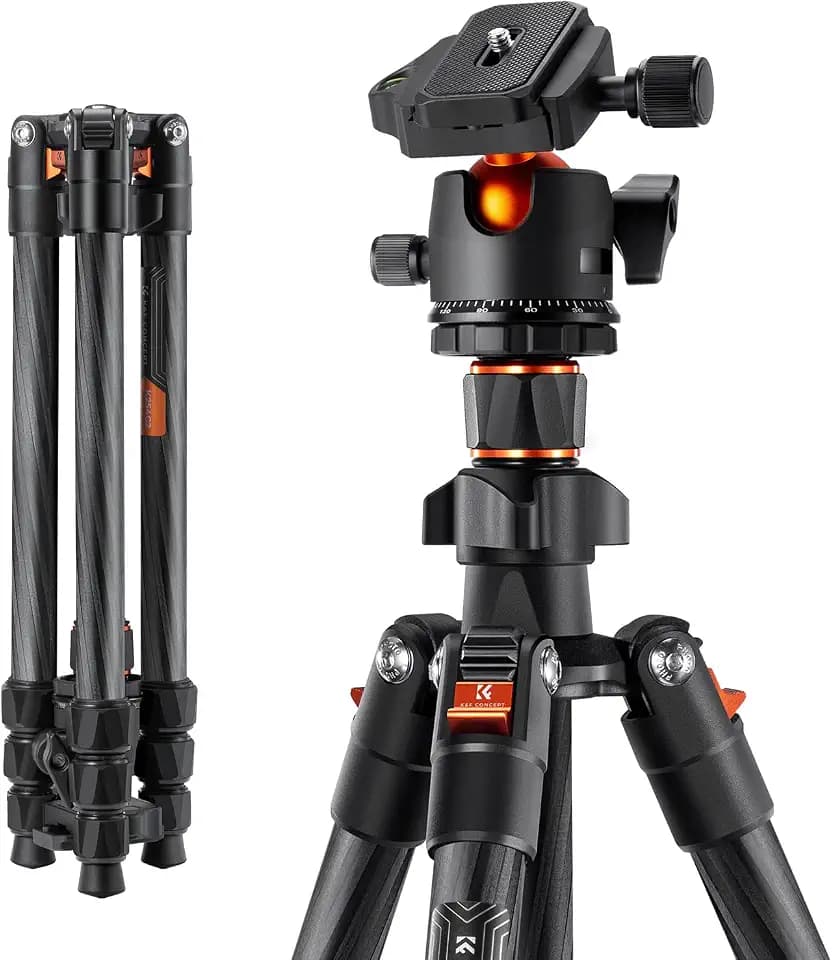 K&F CONCEPT K254C2 162cm Carbon Stativ aus Kohlefaser | Kamera Reisestativ, Arca Swiss kompatibel, Tripod für unterwegs O254C2+BH-36
