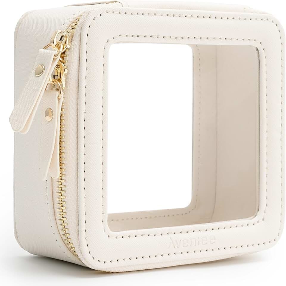Aveniee Clear Makeup Bag Small, Mini Travel Toiletry Bag Cosmetic Bags Organizer, TSA Approved Clear Makeup Case Pouch with Zipper, Car Essentials for Women Men(Mini-White)