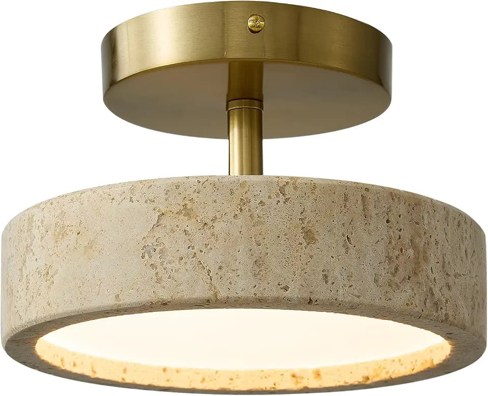 8Inch Travertine Flush Mount Ceiling Light,Wabi Sabi Light Fixture